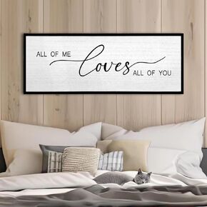 All Of Me Loves All Of You Wall Decor 32''×12'' Rustic Large Farmhouse Master Bedroom Above Bed Sign Modern Vintage Wooden Framed Love Quotes Over Bed Couple Wall Art Hanging Decor (Black)