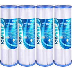 10" x 2.5" Pleated Sediment Water Filter Cartridge Replacement Any 10 inch RO Unit, Compatible with R50, Dupont WFPFC3002, Whirlpool WHKF-WHPL, GE FXWPC, Hydronix SPC-25-1050, Watts FM-50-975 4PACK