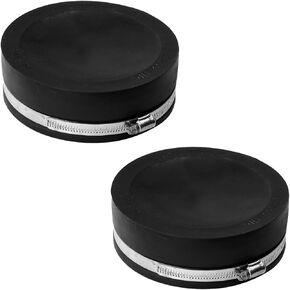 Fernco QC-106 2 Pack 6-in. Qwik Cap Flexible PVC Pipe Cap with Stainless Steel Clamps, Black
