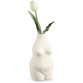 Navaris Female Form Vase - Ceramic Bum Vase for Flowers - Curvy Body Woman Shaped Home Decor Flower Holder - 8 cm x 8 cm x 16 cm (3.2" x 3.2" x 6.3") - Natural