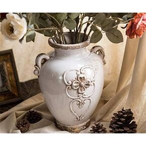 Soyizom Unique Shabby Chic White Rustic Ceramic Vase, 17cm Height, Suitable for Tabletop, Kitchen, Office, Living Room Decoration