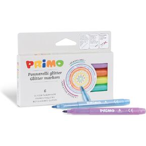 Primo Glitter Marker Set, 6-Colors, Washable, Intense Colors, For Young Artists