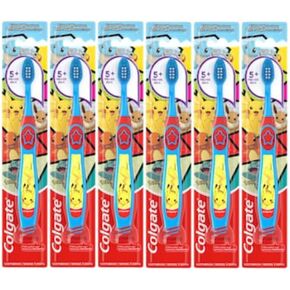 Colgate Pokémon Toothbrush with Suction Cup, for Chiildren 5+ Years Old, Extra Soft (Colors & Characters Vary) - Pack of 6