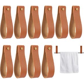 10 قطع من iayokocc خطافات حائط من الجلد الصناعي، جلد صناعي مقاس 0.98 × 4.7 بوصة، حامل على الحائط مع حلقات تثبيت على الحائط للحمام وغرفة النوم ومستلزمات رف مناشف المطبخ، بني in Kuwait