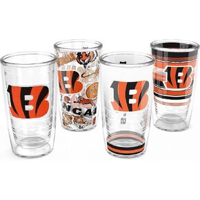 Tervis NFL Cincinnati Bengals - Assorted Made in USA Double Walled Insulated Tumbler Travel Cup Keeps Drinks Cold & Hot, 16oz 4pk, Classic
