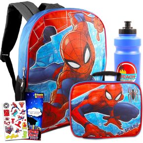 Spiderman School Supplies for Kids - Bundle with Spiderman Backpack and Lunch Bag Plus Stickers, Water Bottle, and More (Marvel School Supplies)
