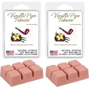 Soy Wax Melts | Made in USA | Plant Based Soy Wax | Cozy Tobacco Pipe & Vanilla Natural Scented Soy Wax Cubes | 2 Packs | 5 oz Net Weight| Wax Melts for Wax Warmer (TOBACCO PIPE & VANILLA (2-PACKS))