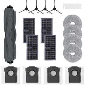 18Pcs Replacement Parts for Dreame X30 Ultra,L10s Pro Ultra Vacuum Cleaner Accessories Kit, 1 Main Brush 4 Mop Pads 4 Hepa Filters 4 Vacuum Bags 4 Side Brush, 1 Cleaning Brush