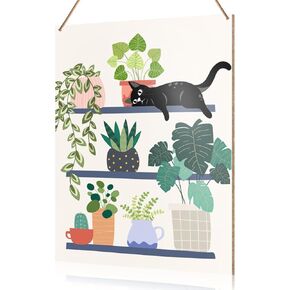 Plant Cat Lover Wall Hanging Decor, Plant Cat Sign Decor for Home Bedroom Garden Greenhouse Wooden Decor Gardening Sign Black Cat Decoration, Gift for Planter Gardener Plant Lover Cat Mom Own