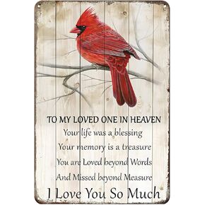 Aenaon Vintage Tin Sign Cardinal Bird to My Loved One in Heaven Retro Home Kitchen Bar Rustic Wall Decor Funny Decor Sign 8x12 Inches