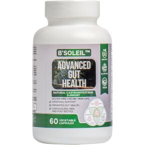 B’Soleil™ Advanced Gut Health Probiotic - Pre, Pro & Post Biotics - Natural Gastrointestinal Support - 60 Vegetable Capsules - Gluten Free, Vegan & Non-GMO Genuine Health Probiotics for Men and Women