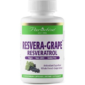 Paradise Herbs Resveragrape, Resveratrol + Polyphenols + Opc's, Super Potent, Ultra Pure, Non-GMO, Gluten Free, 60 Vegetarian Capsules
