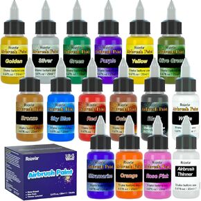 Airbrush Paint, 22 Colors with 2 Thinner Airbrush Paint Set, Water-Based Air brush Paints Acrylic Ready to Spray Includes Metallic & Neon Colors, 20ml/Bottle