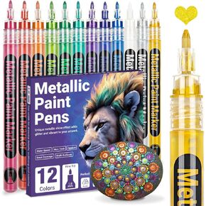 Acrylic Paint Markers - Sparkle Metallic Art Glitter Pens for Scrapbook Supplies, Black Paper, Rock Painting, Ceramic, Glass, Wood, Fabric, Canvas, Mugs, Christmas Crafts