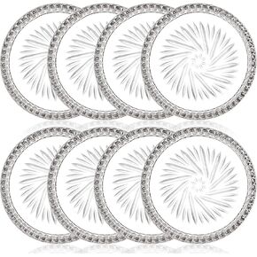 AVLA 8 Pack Crystal Drink Coasters, Glass Round Cup Mat, Clear Decorative Wine Bottle Coasters Barware Set for Table Protection of Home Kitchen, Dining Room, Patio, Coffee Shop, 3.75", Carved Design