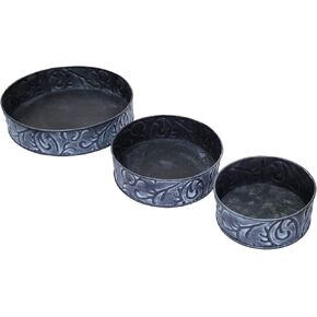 3pcs Vintage Round Galvanized Stationery Storage Box Metal Iron Case with Rust Color Trim Home Decorative Centerpiece for Dining Table Look Rustic Furnishings Accessories
