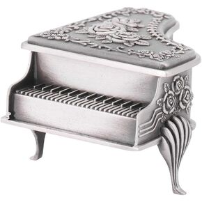 Jewelry Box, Piano Shaped, Rose Carved, Zinc Alloy, Jewelry Storage Organizer, Metallic, Wedding Birthday Gift