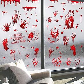 Halloween Decorations 95 PCS Halloween Window Clings, 9 Sheets Bloody Handprint Footprint Wall Decal Floor Clings, Scary Halloween Handprint Decoration Window Stickers for Halloween Party Home Decor