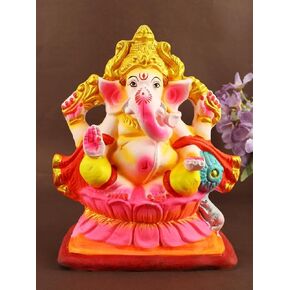 Satvik 8.5 بوصة Skandapurvaja صديقة للبيئة Lord Ganesha Idol لVisarjan، تمثال Ganpati القابل للذوبان في الماء، Terracotta Ganesh Chaturthi Idol، Ridhi Sidhi Idol، تمثال Ganesh لديكور المنزل، Pooja