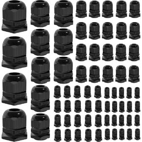 Joinfworld 72pcs Cable Glands Kit Waterproof Strain Relief Cord Connector Grip Weatherproof Cable Pass Through PG7 1/4" 1/2" 3/4" 1" NPT Wire Grommet