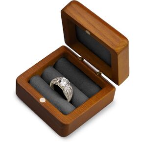 Jewelry Box Wood Ring Box Mini Wedding Proposal Ring Holder Case Microfiber Interior Engagement Ring Storage Box with Single Slot(Cream White)