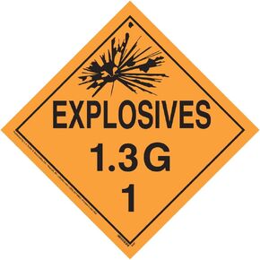 Division 1.3G Explosives Placard, Worded 25-pk. - 10.75" x 10.75" Removable Self Adhesive Vinyl for Temporary Applications - J. J. Keller & Associates - Complies with DOT Hazmat Placard Requirements