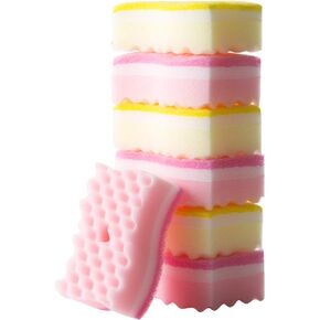 Yellow Pink Colors Multi-Functional Sponges Non-Scratch Scrub Sponges Household Kitchen Cleaning Sponges Durable Scouring Pads,Pack of 4
