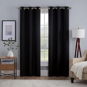 Eclipse Kylie Absolute Zero Blackout Noise Reducing Grommet Lined Window Curtains for Living Room (2 Panels), 37 in x 84 in, White
