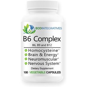 B6 Complex Vegan Vitamin B6, B9 Folate, B12 Methylcobalamin Supports Cardiovascular, Neuromuscular, Nervous System, Homocysteine, Energy, Blood Cell & Bone Health 100 Caps