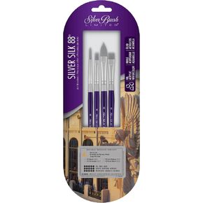 Silver Brush Limited SK-8111S Silver Silk 88 Mini Mop Brushes, Artist Brushes for Acrylic, Watercolor, Gouache, and Oil Color Short-Handle Art Brushes, 4-Piece Set