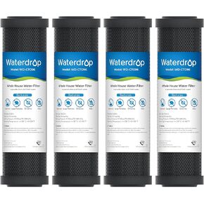 Waterdrop 2.5" x 10" Whole House CTO Carbon Water Filter Cartridge, 1 Micron Carbon Sediment Water Filter Replacement for DuPont® WFPFC8002, Culligan® D-10A, CBC-10, GE® FXWTC, GXWH20T, Pack of 4