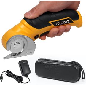 VLOXO Cordless Cardboard Cutter, Electric Scissors for Fabric with Safety Lock, Rotary Cutter Multi-Cutting Tools, Rechargeable Powerful Fabric Cutter for Carpet Leather Felt with Storage Box