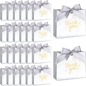 VGOODALL 24PCS Small Thank You Gift Bags, Mini Party Favor Bags Pink Candy Bags Treat Boxes Paper Gift Bags with Bow Ribbon for Wedding Valentine's Day Bridal Baby Shower Birthday Party