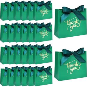 VGOODALL 24PCS Small Thank You Gift Bags, Mini Party Favor Bags Pink Candy Bags Treat Boxes Paper Gift Bags with Bow Ribbon for Wedding Valentine's Day Bridal Baby Shower Birthday Party