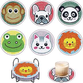 EOBROMD 6 Pcs Diamond Art Coasters Kits with Holder, Christmas Winter Snowman Diamond Painting Coasters Kit, DIY Adult Paint by Number Kits for Beginners Adults Kids Craft Supplies Christmas Gift