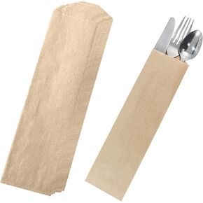200 Kraft Disposable Silverware Flatware Paper 10 x 2-3/4 inches Churro Bags Kitchen Cutlery Utensils Holder Made in USA