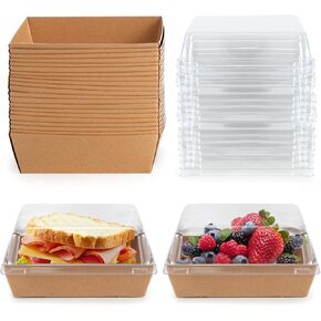 Charcuterie Boxes with Clear Lids 100 Pack, Square Disposable Paper Bakery Boxes, Food Containers to Go for Strawberries, Cupcakes, Desserts, Donuts, Party, Wedding, Outdoors and Home Use (White)