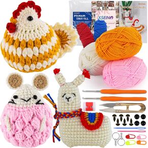 XSEINO Crochet Kit for Beginners - Crochet Start Kit with Step-by-Step Video Tutorials - Learn to Crochet Kits for Adults and Kids - Alpaca, Hamster, Chubby Chicken