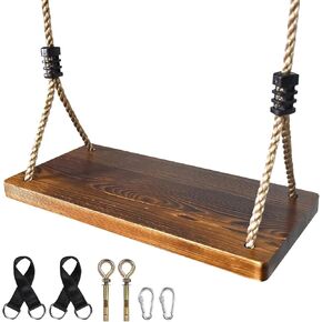 EXTFANS Wood Tree Swing Seat, Wooden Swing Set for Children Adult Kids, 15.7 * 6.3 * 0.63 Inch, Adjustable Rope Swings for Yard Indoor Outdoor Backyard Garden Playground