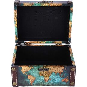 KIMISS European Wooden Storage Box Vintage Jewelry Organizer Display Box Desktop Ornaments Small Wooden Box Treasure Chest World Map Storage Large Exotic Cufflin