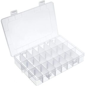 AKOAK 1 Pack Practical Adjustable 24 Small Lattice Transparent Plastic Box, Transparent Jewelry Display Organizer, Detachable Divider -7.5"x5.1"x1.4" for Beads, Jewelry, Earrings, Rings