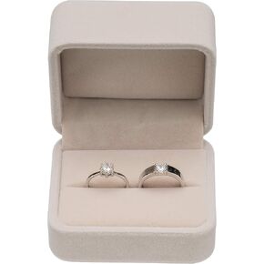 Velvet Couple Double Ring Box Earring Jewelry Case Gift Boxes (Beige)