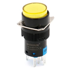 Baomain 5/8" 16mm Push Button Switch Momentary Round Cap LED Lamp Yellow Light DC 12V SPDT 5 Pin 5 Pack