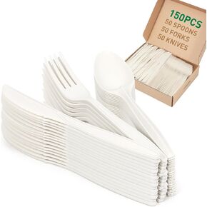 100% Compostable Fork, 7" 150pcs Disposable Cornstarch Forks Heavy Duty Cutlery BPI Certified Eco-Friendly Utensils Biodegradable Party Dinner Supplies No Plastic, Ivory White