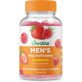 Lifeable Multivitamin for Men - Vegan, non-GMO, Great Tasting - with Vitamin A, C, D, E, B1, B2, Niacin, B5, B6, Folate, B12, Biotin, Iodine, Zinc, Chromium, Ginseng, Lycopene, Inositol - 90 Gummies