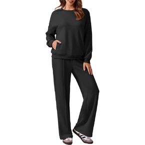 PINSPARK 2 Piece Sets For Women Long Sleeve Sweatshirts Drawstring Straight Leg Pants Fall Travel Airport Outfits 2024