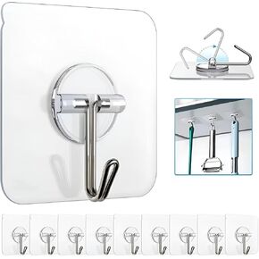 10 Pack Large Hanging Hooks, Adhesive Wall Hooks for Hanging Heavy-Duty 13Ib(Max), Hooks for Walls No Damage, Waterproof and Oil Proof, Bathroom Kitchen Heavy Duty Self Adhesive Hook