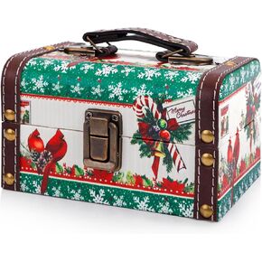WaaHome Red Cardinal Treasure Box 6'' Wood Decorative Christmas Box with Lids and Handle Cardinal Jewelry Keepsakes Box Treasure Chest for Kids Women Girls Christmas Winter Gifts Home Decor