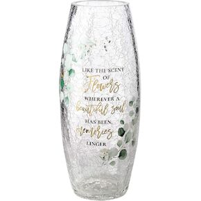 Lillian Rose Crackle Glass Memorial Flower Vase with Sympathy Verse, 9.75", Multi