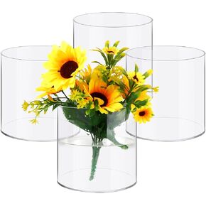 Qunclay 4 Pieces Flower Vase Acrylic Cylinder Vase Bulk for Centerpiece Decorative Clear Acrylic Cylinder Vase Break Resistant Round Plastic Vase Containers for Home Party Table Decor (6 x 6 Inch)
